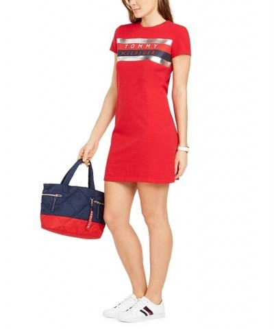 Women's Short-Sleeve Foil Logo Dress Red $20.85 Dresses