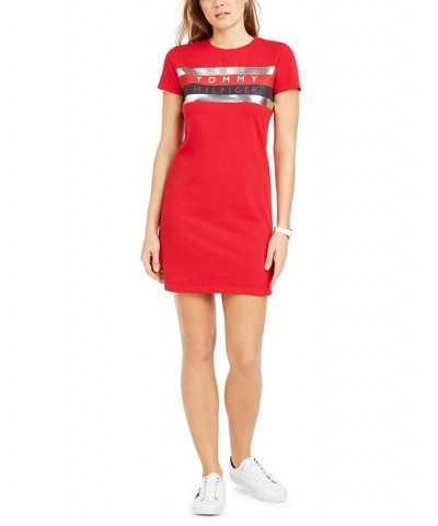 Women's Short-Sleeve Foil Logo Dress Red $20.85 Dresses