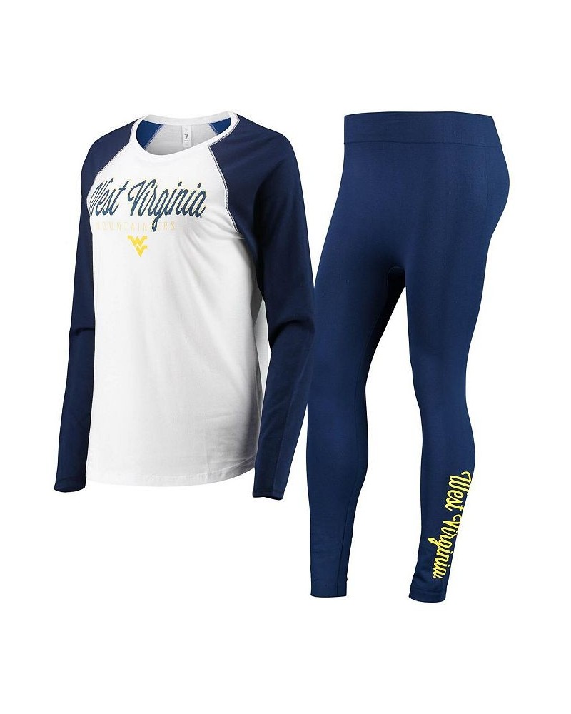 Women's White Navy West Virginia Mountaineers Raglan Long Sleeve T-shirt and Leggings Sleep Set White, Navy $31.20 Pajama