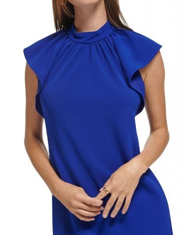 Women's Flutter-Sleeve Mock-Neck Dress Blue $30.80 Dresses