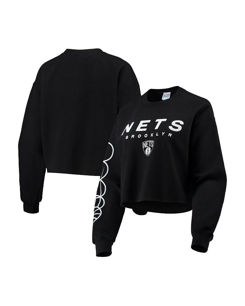 Women's Black Brooklyn Nets Cut Off Moderate Crop Fleece Crew Sweatshirt Black $34.30 Sweatshirts