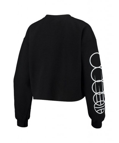 Women's Black Brooklyn Nets Cut Off Moderate Crop Fleece Crew Sweatshirt Black $34.30 Sweatshirts