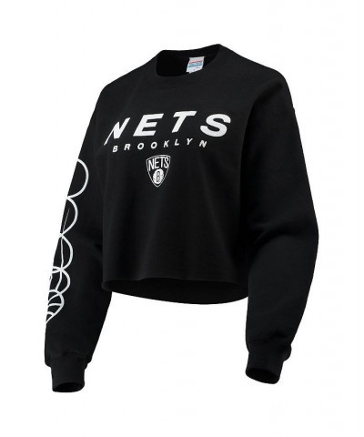 Women's Black Brooklyn Nets Cut Off Moderate Crop Fleece Crew Sweatshirt Black $34.30 Sweatshirts