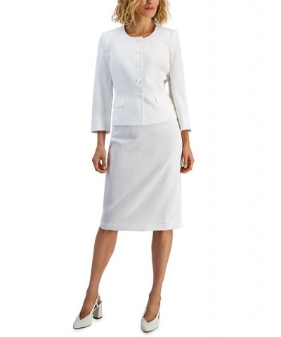 Women's Snap Front Skirt Suit Regular and Petite Sizes White $63.00 Skirts