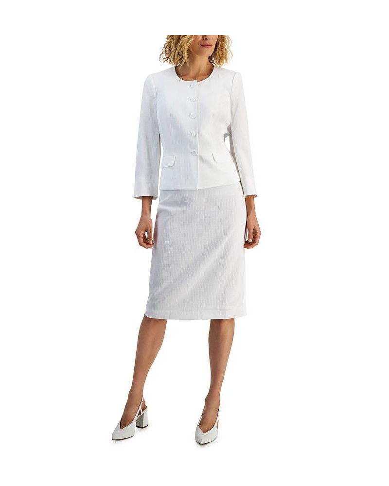 Women's Snap Front Skirt Suit Regular and Petite Sizes White $63.00 Skirts