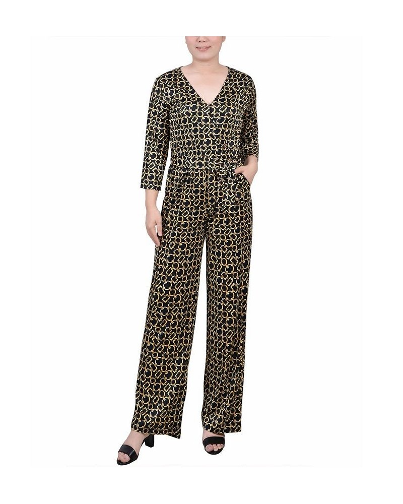 Petite 3/4 Sleeve Printed Belted Jumpsuit Multi $17.63 Pants