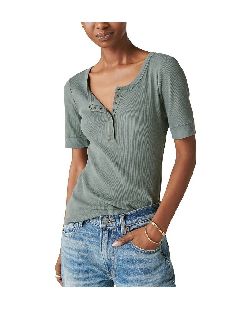 Women's Short Sleeve Henley Top Green $35.11 Tops