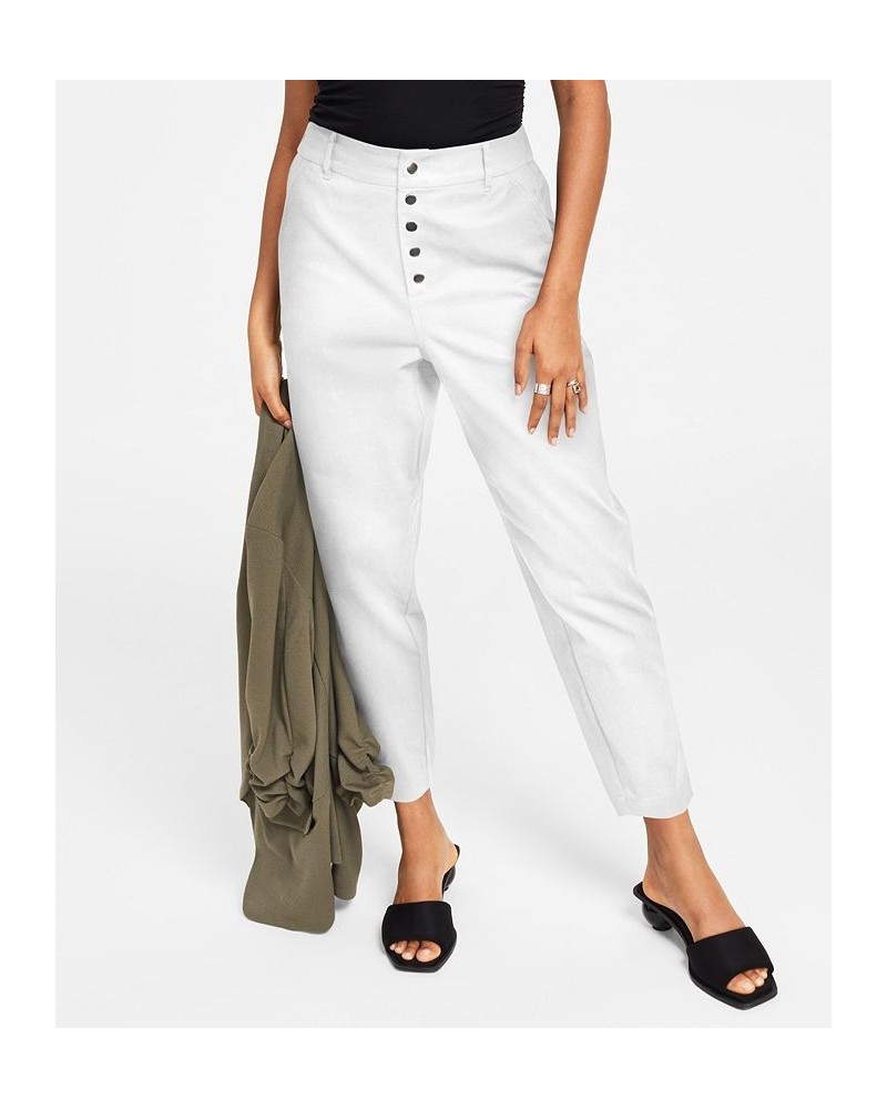 Women's Button Fly High Rise Tapered Pants White $19.19 Pants