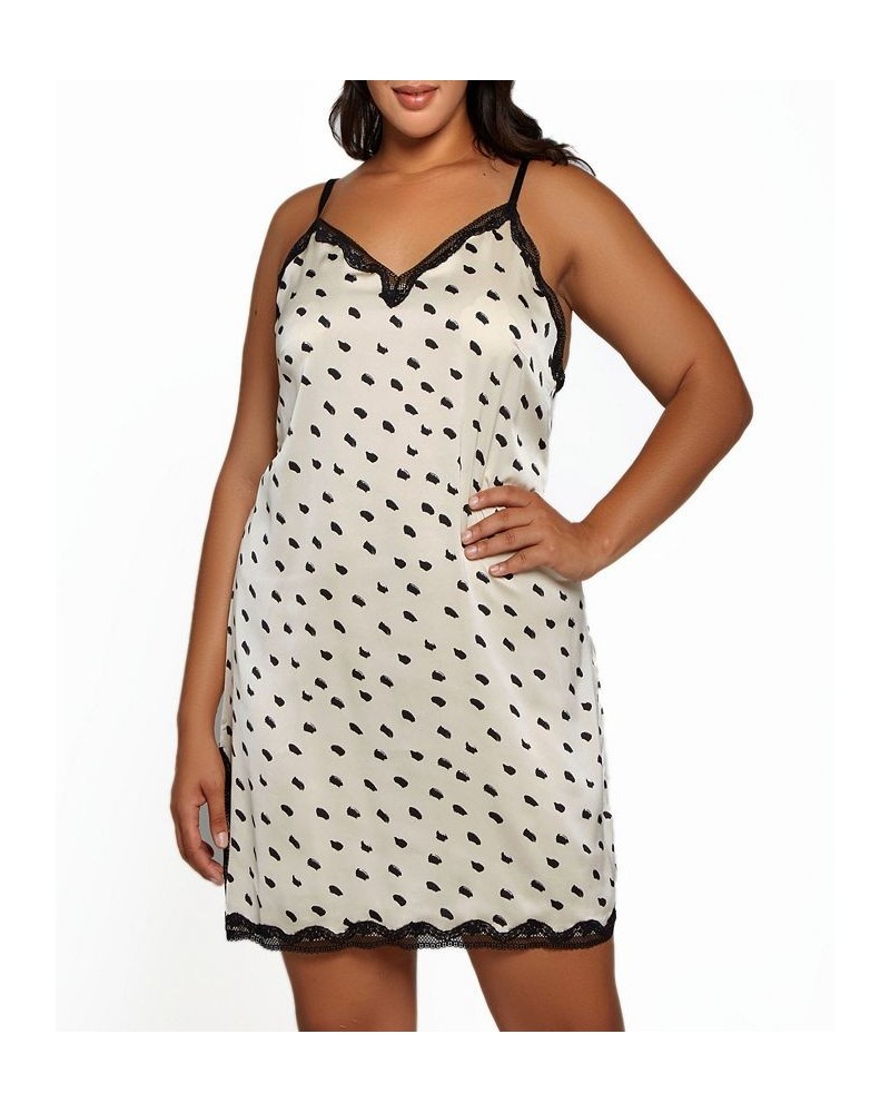 Plus Size Nadia Polka Dot and Lace Trim Chemise Lingerie Cream $26.46 Lingerie