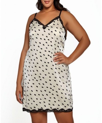 Plus Size Nadia Polka Dot and Lace Trim Chemise Lingerie Cream $26.46 Lingerie