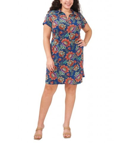 Plus Size Printed Quarter-Zip Short-Sleeve Shift Dress Teal/Red Multi $45.39 Dresses