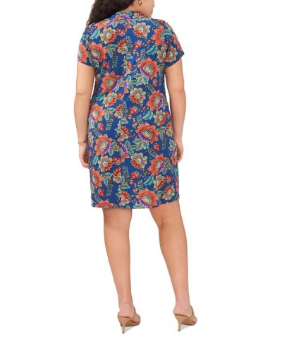 Plus Size Printed Quarter-Zip Short-Sleeve Shift Dress Teal/Red Multi $45.39 Dresses