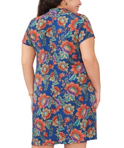 Plus Size Printed Quarter-Zip Short-Sleeve Shift Dress Teal/Red Multi $45.39 Dresses