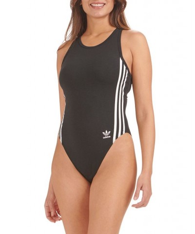 Women's 3-Stripes Racerback Bodysuit 4A8H63 Black $16.30 Tops