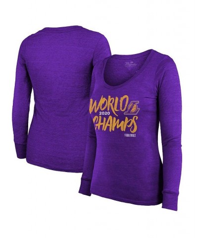 Women's Threads Purple Los Angeles Lakers 2020 NBA Finals Champions Scoop Neck Long Sleeve T-shirt Purple $20.50 Tops