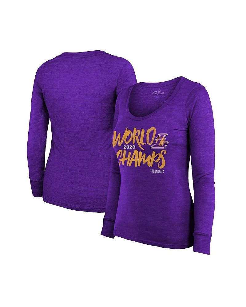 Women's Threads Purple Los Angeles Lakers 2020 NBA Finals Champions Scoop Neck Long Sleeve T-shirt Purple $20.50 Tops