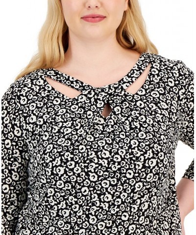 Plus Size Cut-Out Floral-Print 3/4-Sleeve Top Black $41.83 Tops