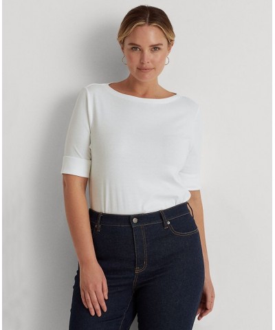 Plus Size Cotton-Blend Boatneck Top White $29.16 Tops