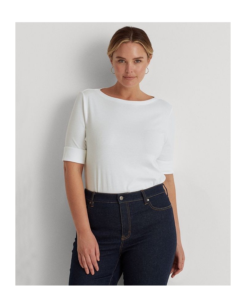 Plus Size Cotton-Blend Boatneck Top White $29.16 Tops