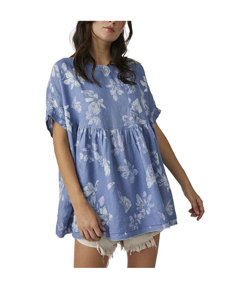 Women's Moon City Printed Babydoll Top Blue $52.92 Tops