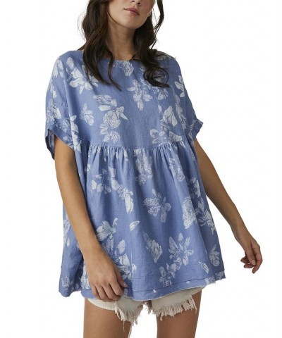 Women's Moon City Printed Babydoll Top Blue $52.92 Tops