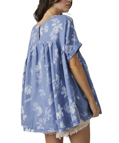 Women's Moon City Printed Babydoll Top Blue $52.92 Tops