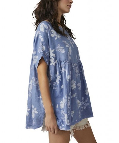 Women's Moon City Printed Babydoll Top Blue $52.92 Tops