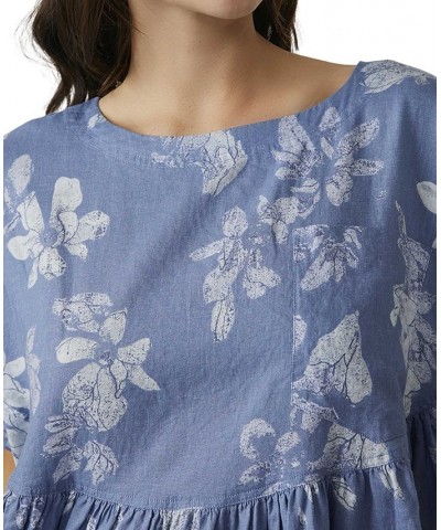 Women's Moon City Printed Babydoll Top Blue $52.92 Tops