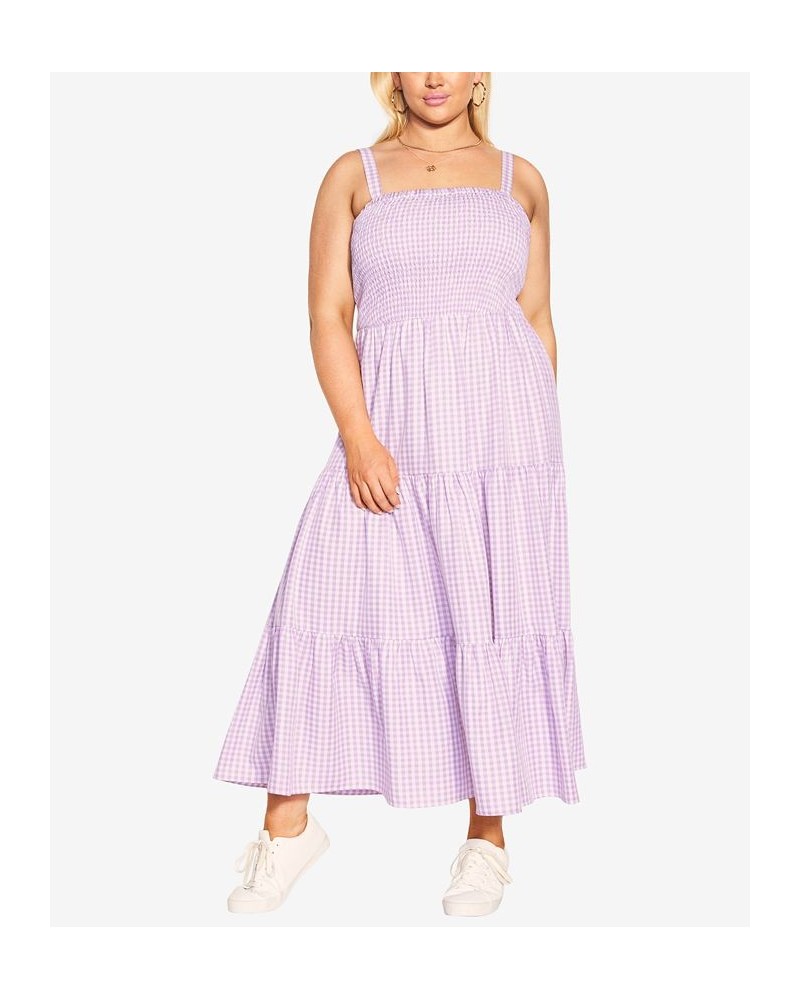 Trendy Plus Size Gingham Straight Neck Maxi Dress Lavendula Gingham $43.86 Dresses