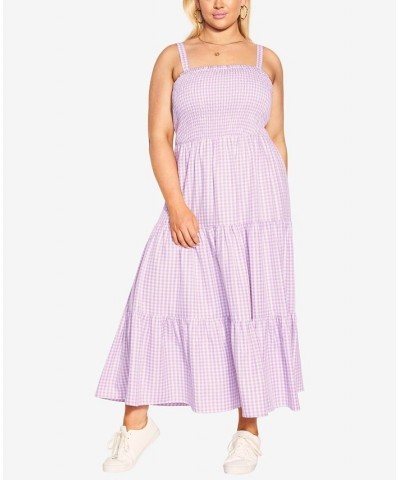 Trendy Plus Size Gingham Straight Neck Maxi Dress Lavendula Gingham $43.86 Dresses