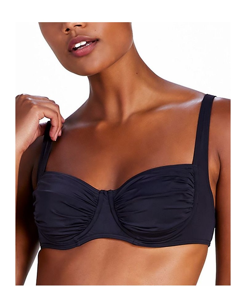 Women's Shirred Underwire Bikini Top Black $36.58 Swimsuits