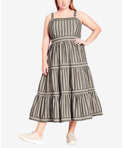 Plus Size Trendy Single Stripe Dress Black, Sand Stripe $61.09 Dresses