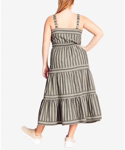 Plus Size Trendy Single Stripe Dress Black, Sand Stripe $61.09 Dresses