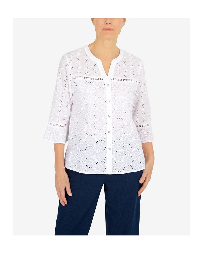 Women's Eyelet Button Front Top White $33.53 Tops