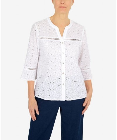 Women's Eyelet Button Front Top White $33.53 Tops