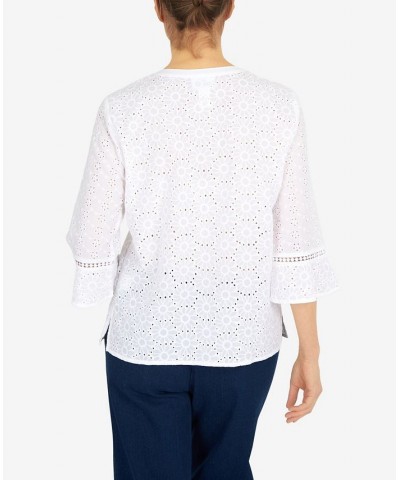 Women's Eyelet Button Front Top White $33.53 Tops