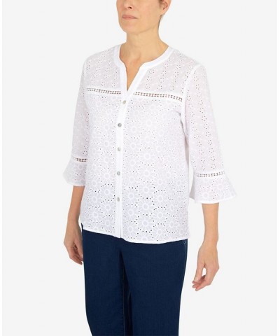 Women's Eyelet Button Front Top White $33.53 Tops