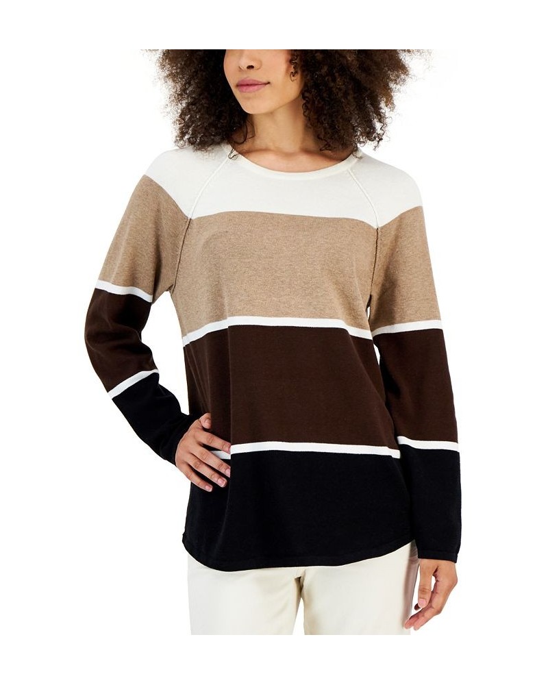 Women's Thea Cotton Colorblocked Sweater Brown $11.24 Sweaters