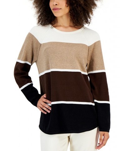 Women's Thea Cotton Colorblocked Sweater Brown $11.24 Sweaters