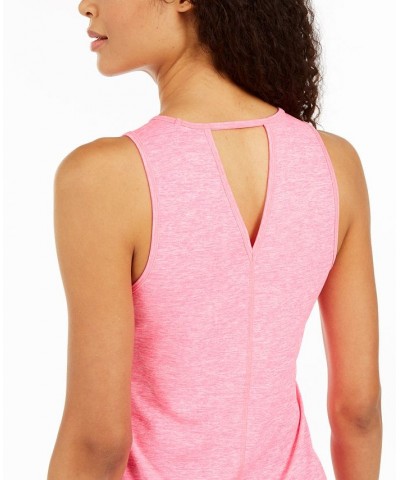 Women's Essentials Heathered Keyhole-Back Tank Top Molten Pink $9.87 Tops