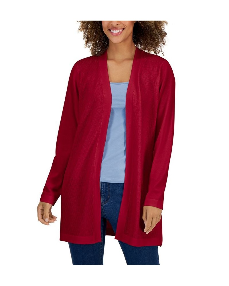 Women's Open-Front Textured Stitch Cardigan Sweater New Red Amore $11.92 Sweaters