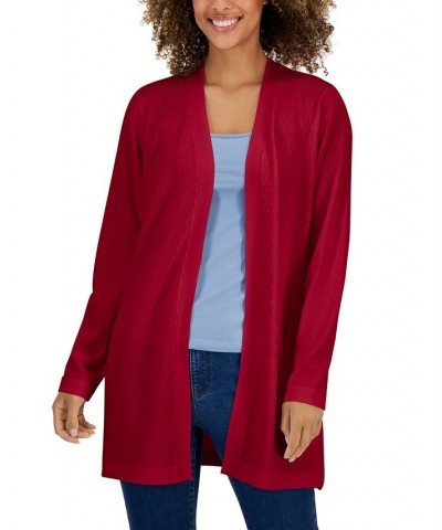 Women's Open-Front Textured Stitch Cardigan Sweater New Red Amore $11.92 Sweaters