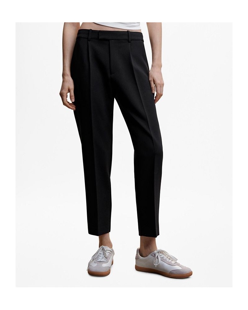 Women's Pleat Straight Trousers Black $43.19 Pants