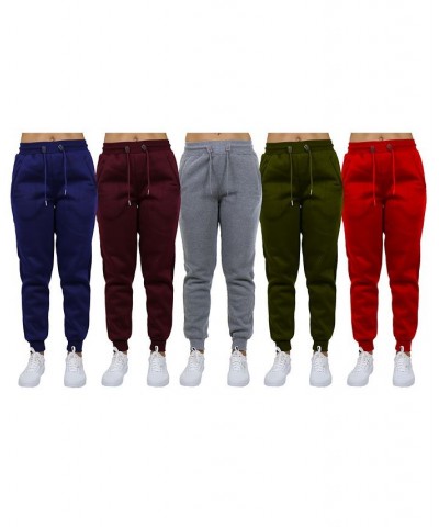 Women's Loose-Fit Fleece Jogger Sweatpants-5 Pack Navy-Burgundy-Heather Grey-Olive-Red $40.50 Pants