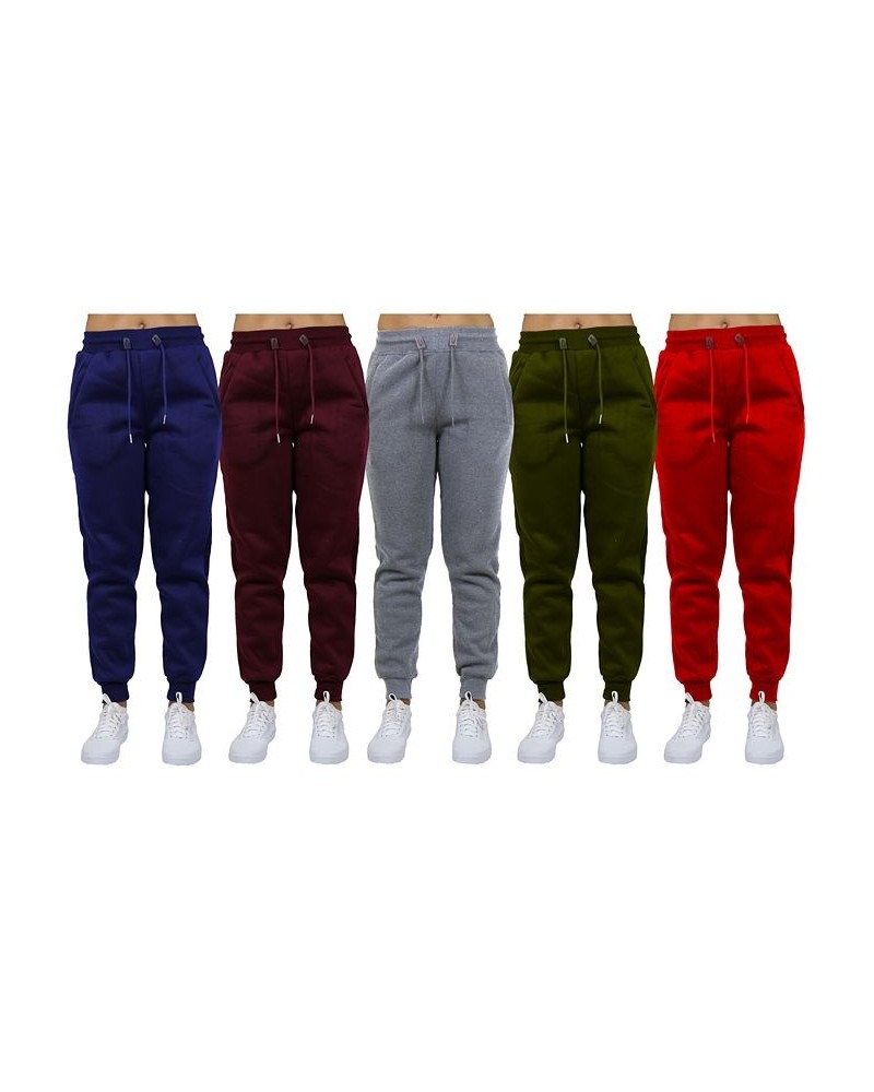 Women's Loose-Fit Fleece Jogger Sweatpants-5 Pack Navy-Burgundy-Heather Grey-Olive-Red $40.50 Pants