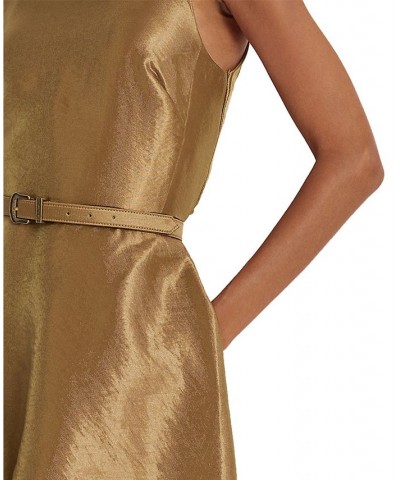 Women's Metallic Twill Belted Cocktail Dress Bronze $59.28 Dresses