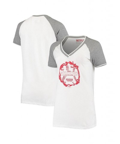 Women's White 2019 MLB All-Star Game Stranger Things Raglan V-Neck T-shirt White $25.20 Tops