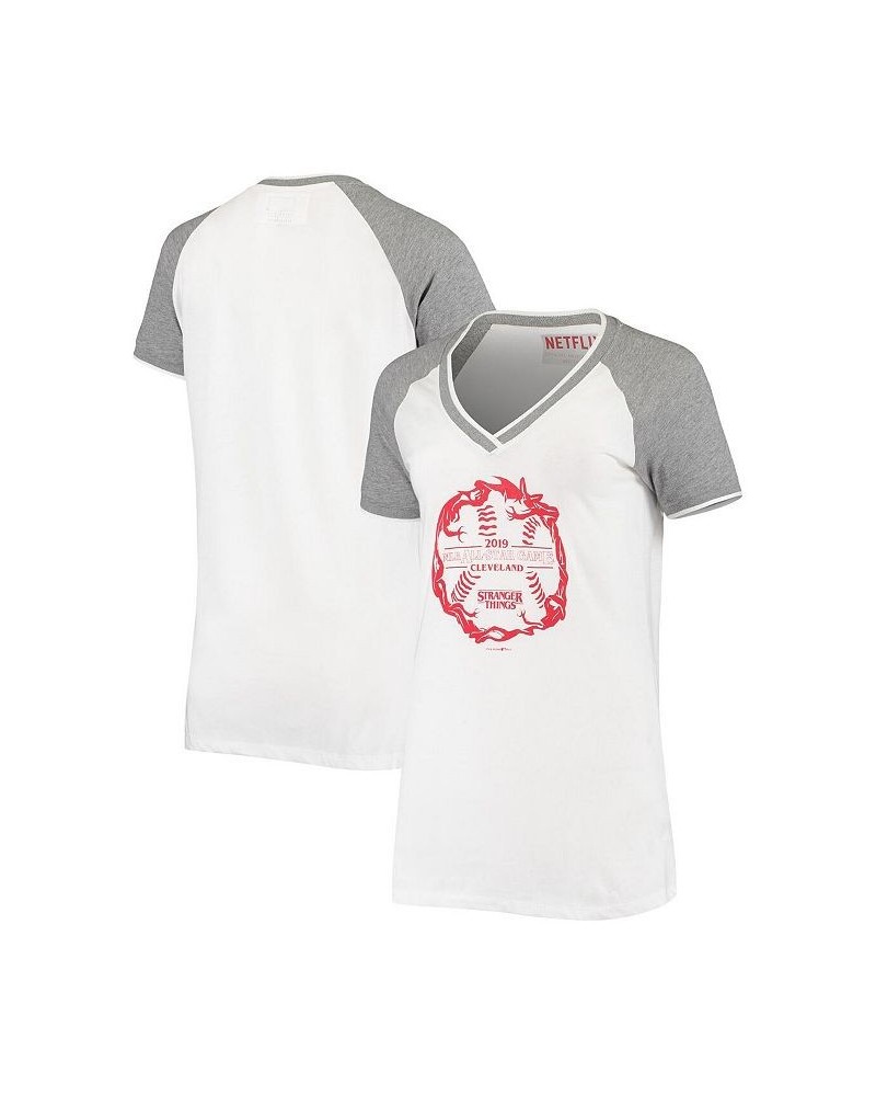 Women's White 2019 MLB All-Star Game Stranger Things Raglan V-Neck T-shirt White $25.20 Tops