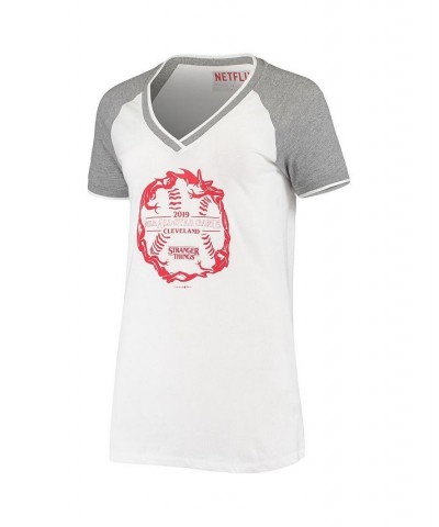 Women's White 2019 MLB All-Star Game Stranger Things Raglan V-Neck T-shirt White $25.20 Tops