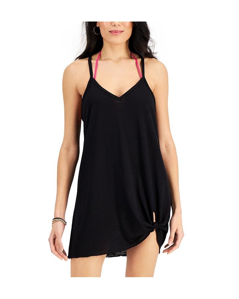 Juniors' Knot-Hem Cover-Up Dress Black $20.14 Swimsuits